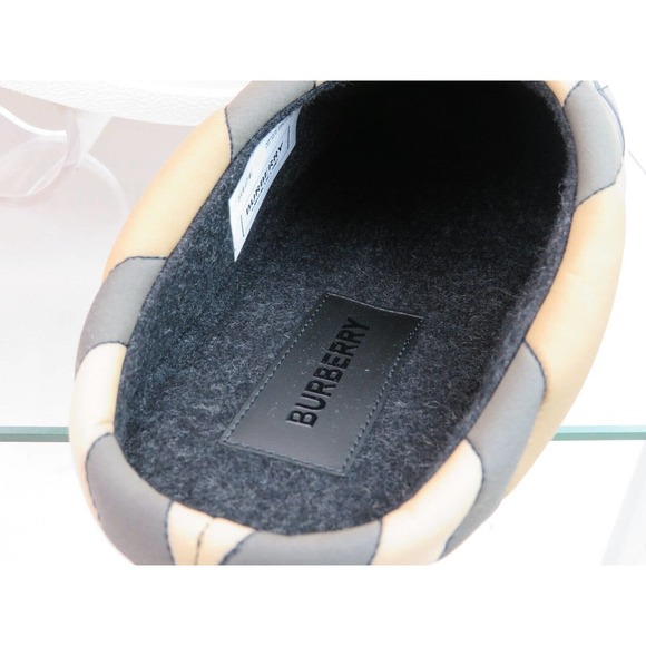 $620 BURBERRY HOMIE WOMEN QUILTED BEIGE CHECK LOGO LOAFER MULES SLIPPERS 37 - Picture 3 of 13